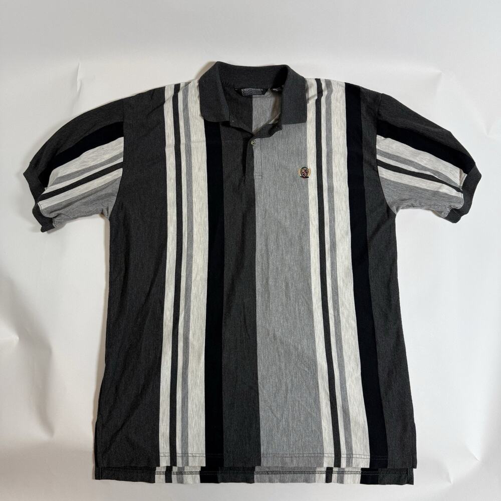 Knightsbridge Men's L Regular Polo Shirt Black/Gray/White Striped S/S Cotton